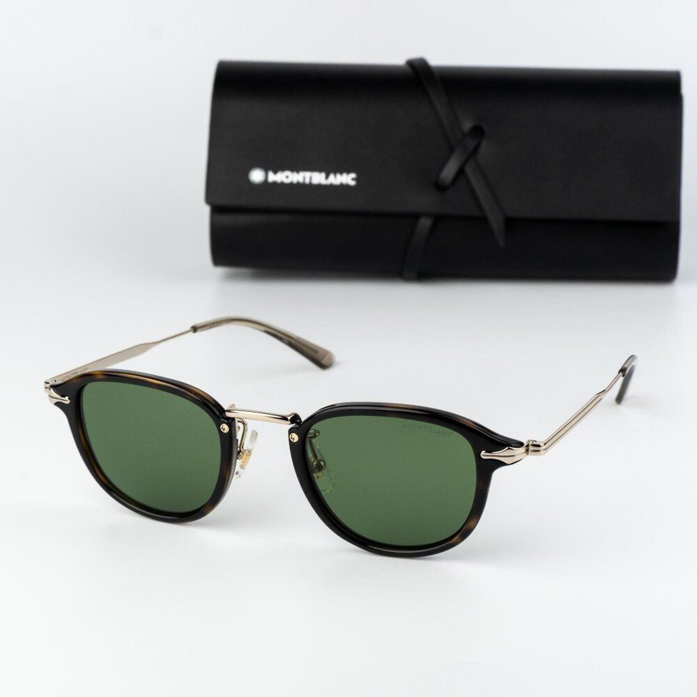 Montblanc Men Sunglasses Havana Gold Green Round Mb0336s 002 New Authentic